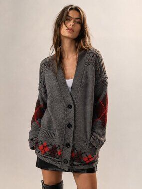 ISABEL MARANT Geena Oversized Argyle Wool Alpaca Blend Cardigan